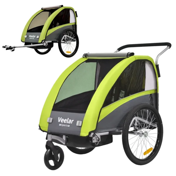 TIGGO VS 2 in 1 Kinderanhänger Jogger mit FederungFahrradanhänger Buggy für 1-2 Kinder 360° Drehbar (Grün)